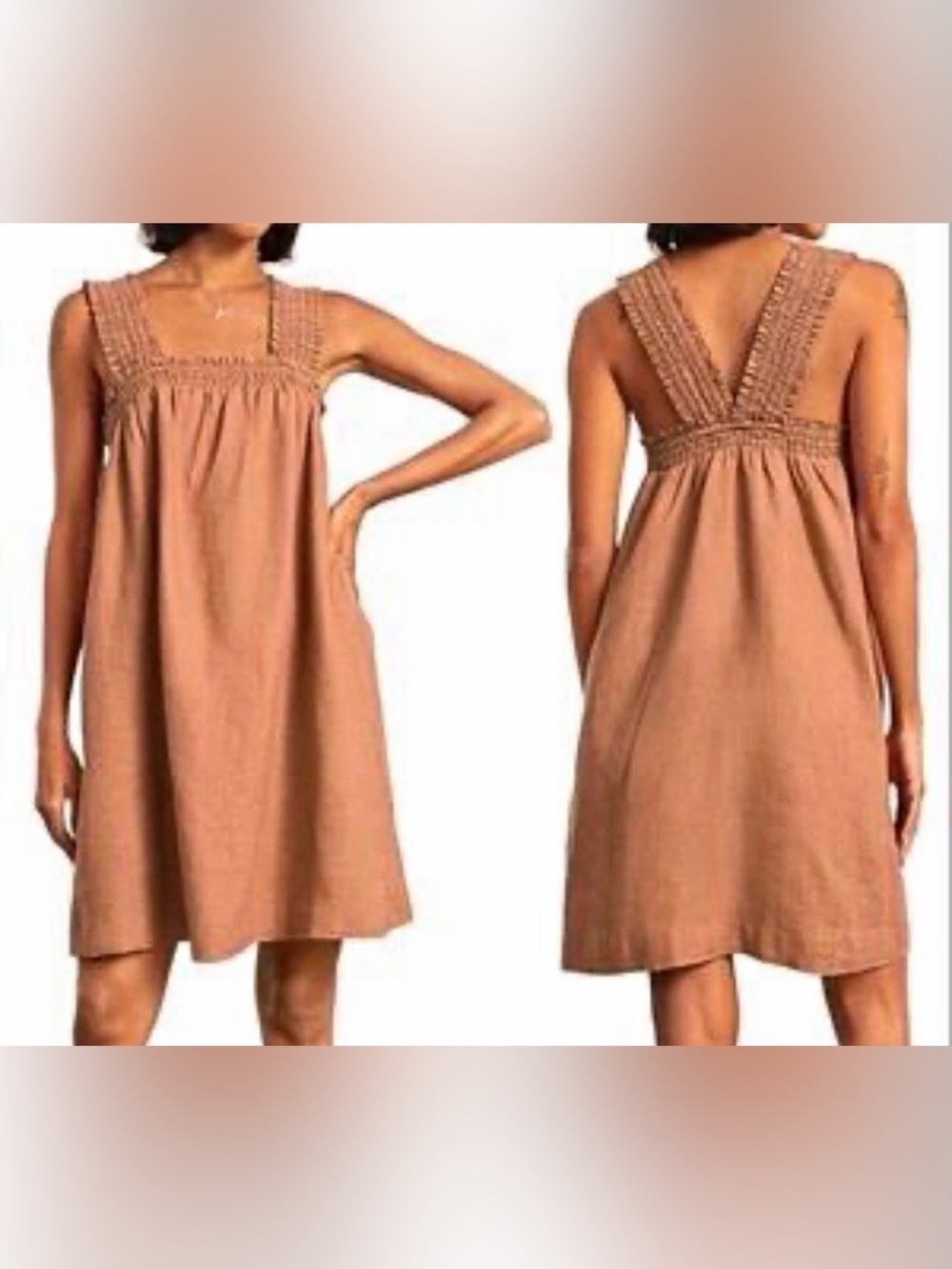 Everlane Textured Strap A-Line Midi Dress - Tan | Linen